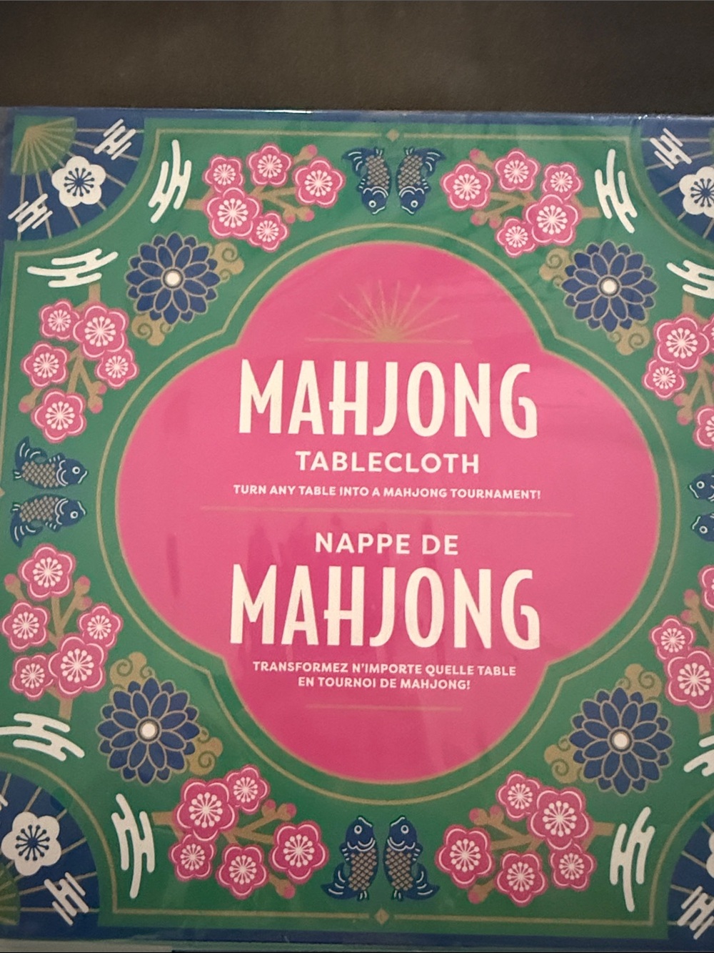 Mahjong Tablecloth - Pink & Green Floral Design